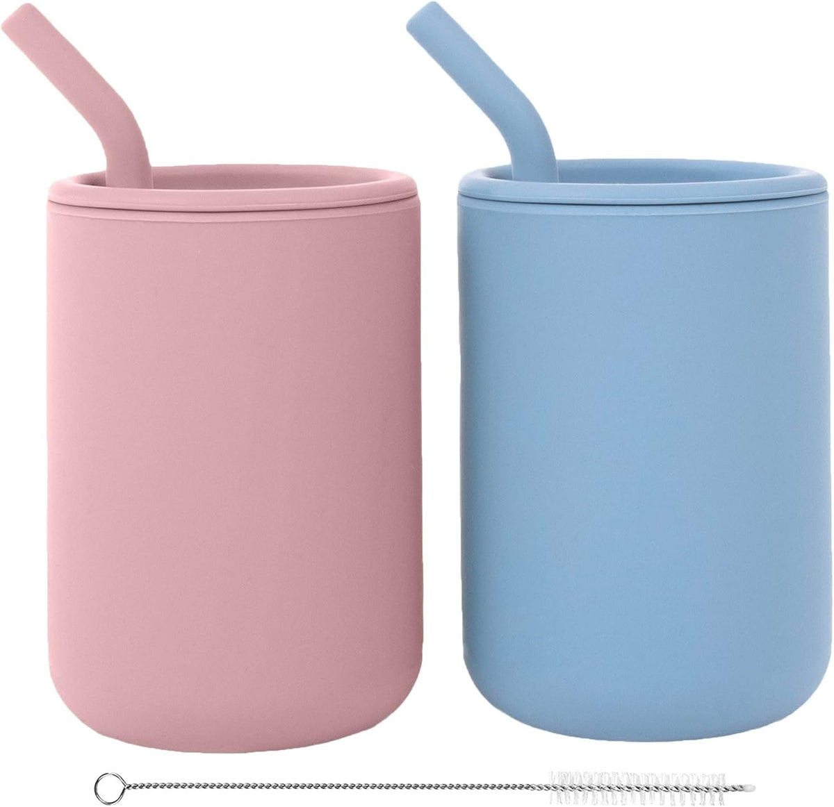 WeeSprout Silicone Baby Cups With Straws and Lids, 4 & 8 oz Options, Set of 2, Food Grade Toddler