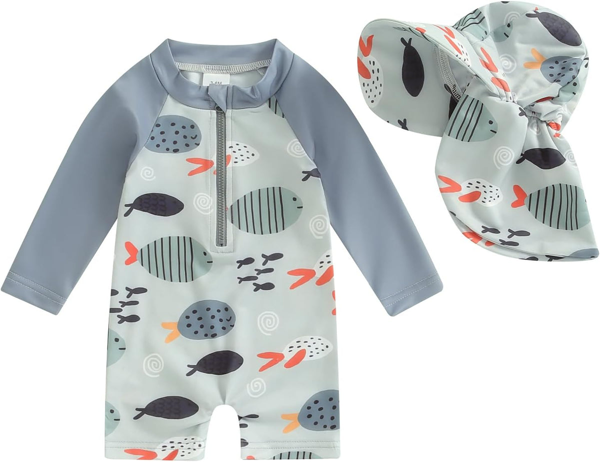 Hnyenmcko Baby/Toddler Boy Rash Guard Swimsuit Long Sleeve One Piece Zipper Swimwear Sunsuit Infant