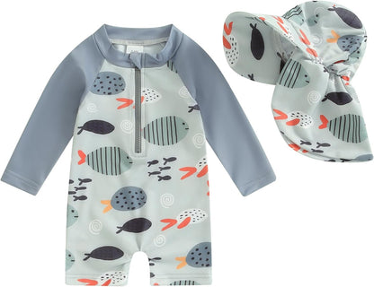 Hnyenmcko Baby/Toddler Boy Rash Guard Swimsuit Long Sleeve One Piece Zipper Swimwear Sunsuit Infant