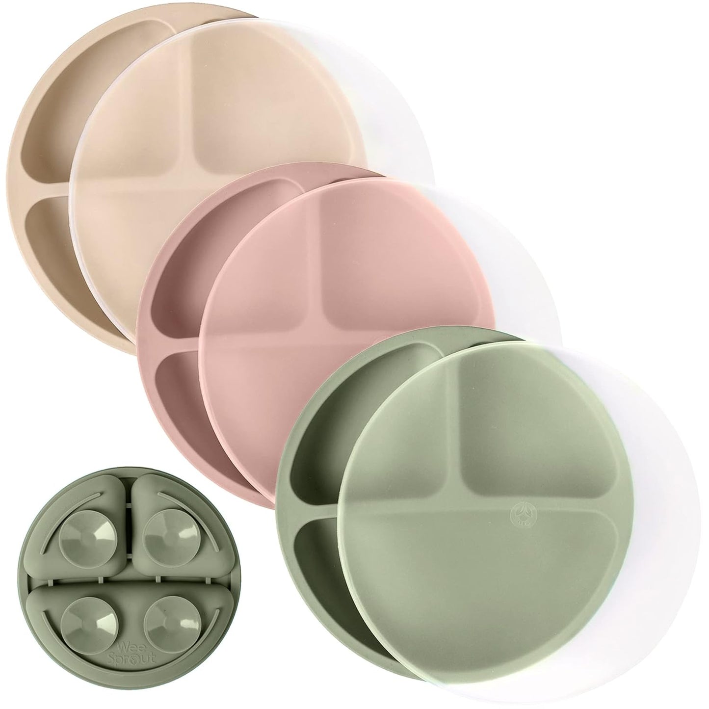 WeeSprout Suction Plates with Lids for Babies & Toddlers - 100% Silicone, Dinnerware Stays Put