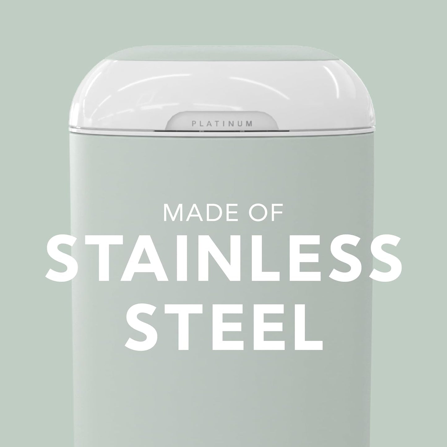 Diaper Genie Platinum Pail (Sage Green) is Made in Durable Stainless Steel and Includes 1 Easy Roll
