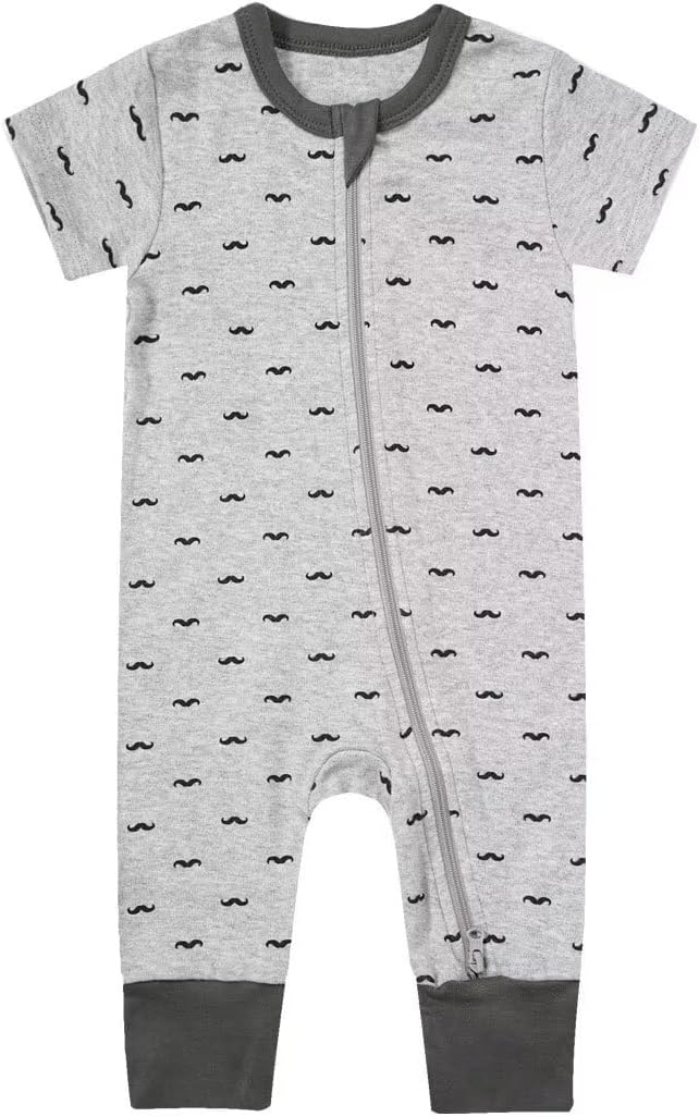 Teach Leanbh Toddler Baby Boys Girls Footless Pajamas Cotton 2 Way Zipper Printing Short Sleeve