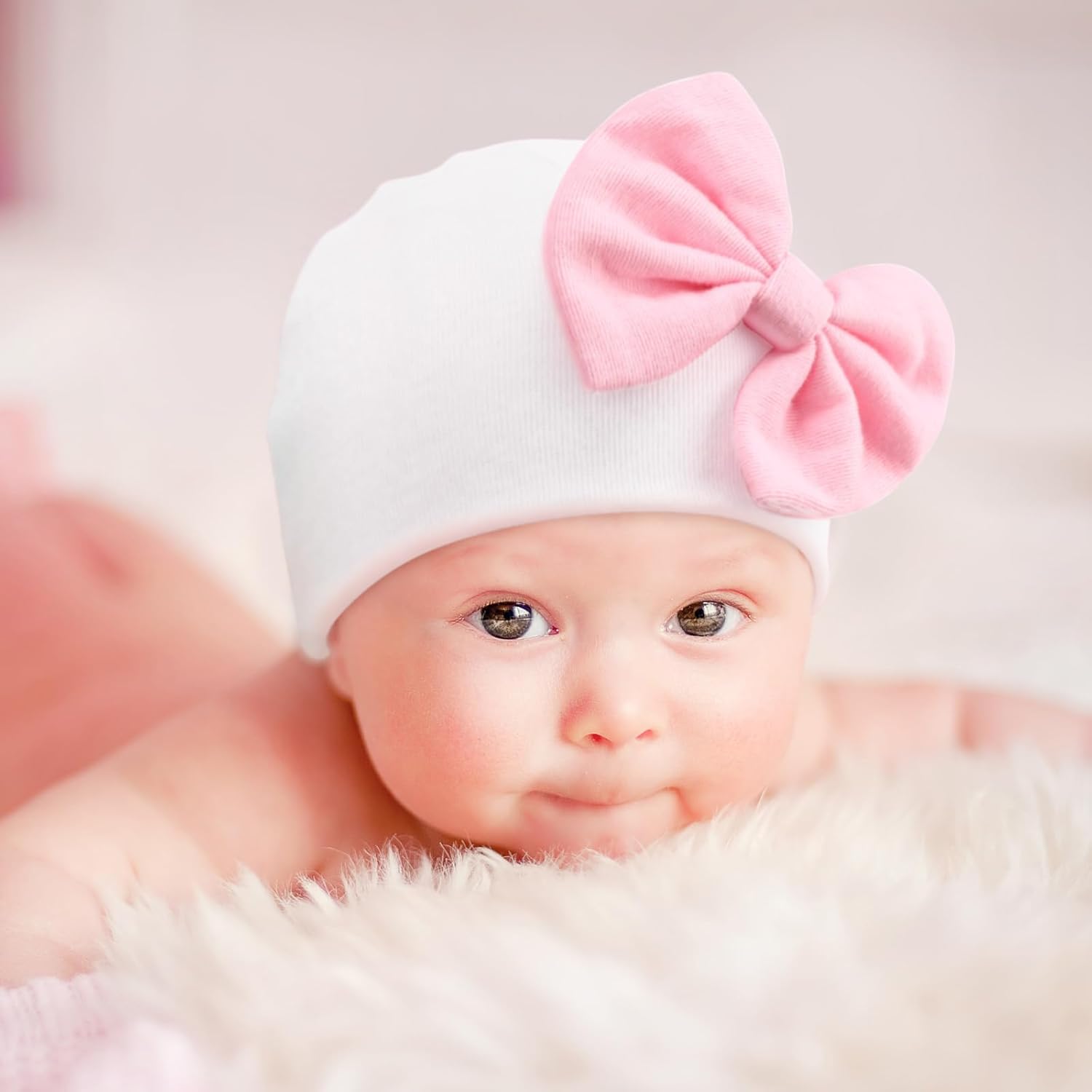 BQUBO Newborn Baby Hats Mittens Set Hospital Hat Beanie Infant Bow Hats Baby Gloves No Scratch