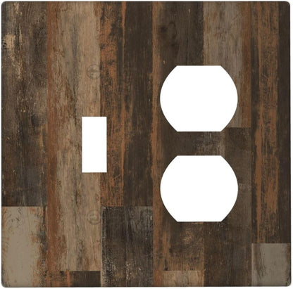 Rustic Brown Wood Grain Dark Oak Wallplates 1 Toggle 1 Duplex Switch Plate Electrical GFCI