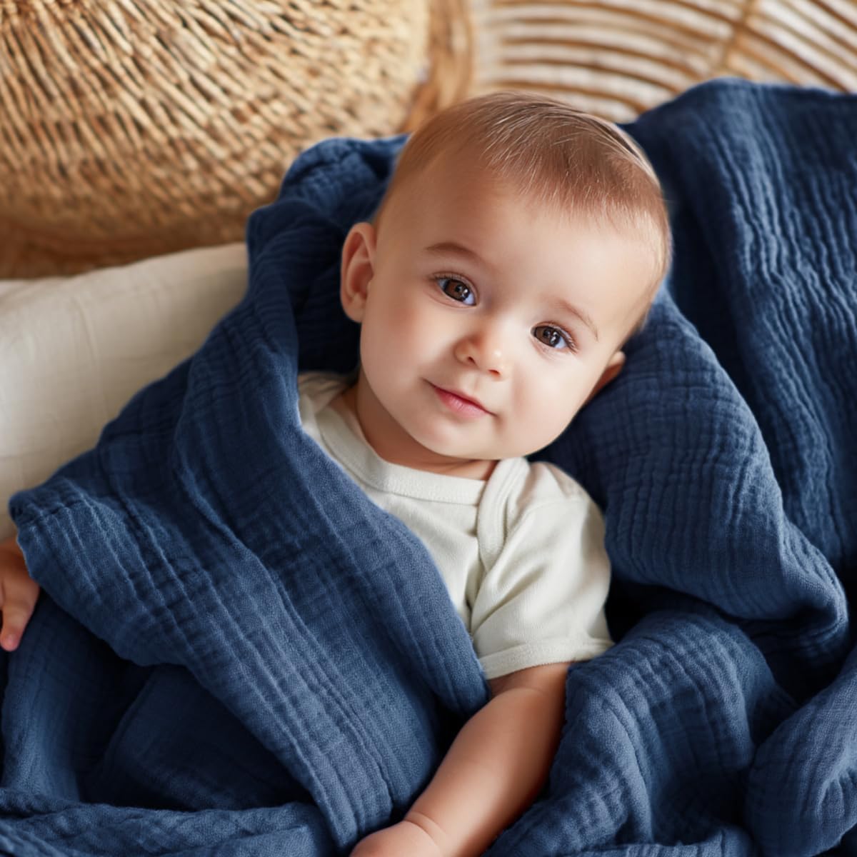 EMME Muslin Baby Blankets 100% Cotton 4-Layer Swaddle 40"x50" Lightweight Soft Breathable for