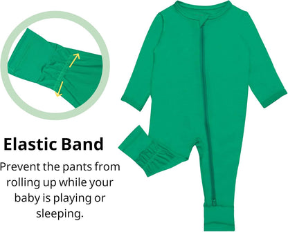 GUISBY Baby Pajamas with Mitten Cuffs - 3Pcs Girls Boys 2 Way Zipper Long Sleeve Rayon Sleepers