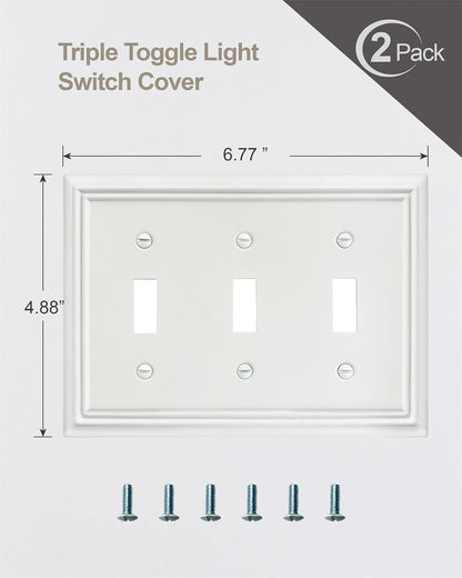 Triple Toggle Switch Wall Plate, Metal Light Switch Cover, Off White Finish, Midsize