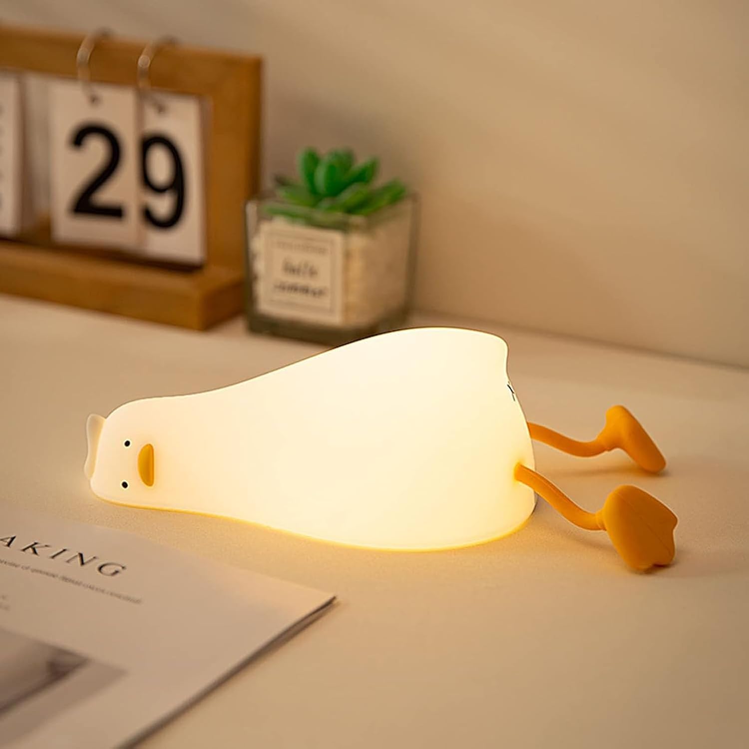 DREAMING MY DREAM Cute Duck Night Light,Rechargeable Fun Lying Flat Duck Lamp,LED Squishy Animal