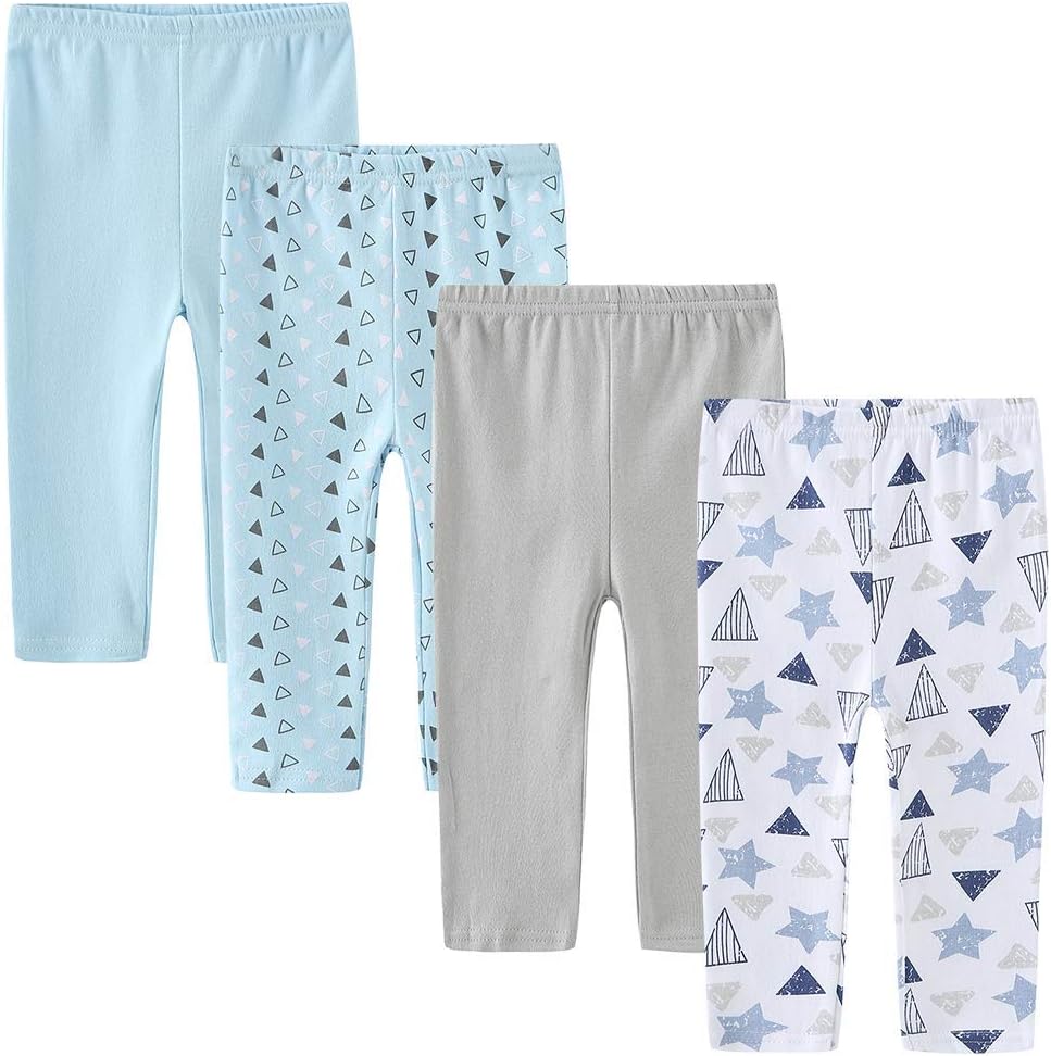 Unisex Newborn Baby Cotton 4-Pack Pants Embroidery Pringting Casual Leggings 0-24 Months for Boys