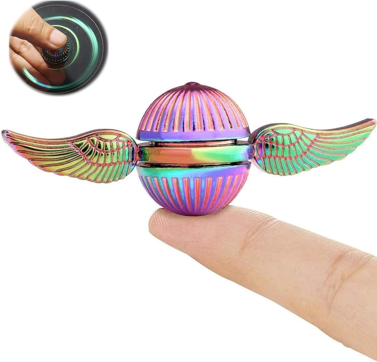 Rainbow Wizarding Fidget Sphere Spinner Metal for Kids Adults, EDC Desk Toy Wings Finger Hand