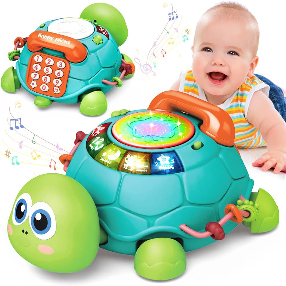 Jyusmile Baby Toys 6 to 12 Months, Musical Turtle Crawling Infant Toys, Early Learning Educational