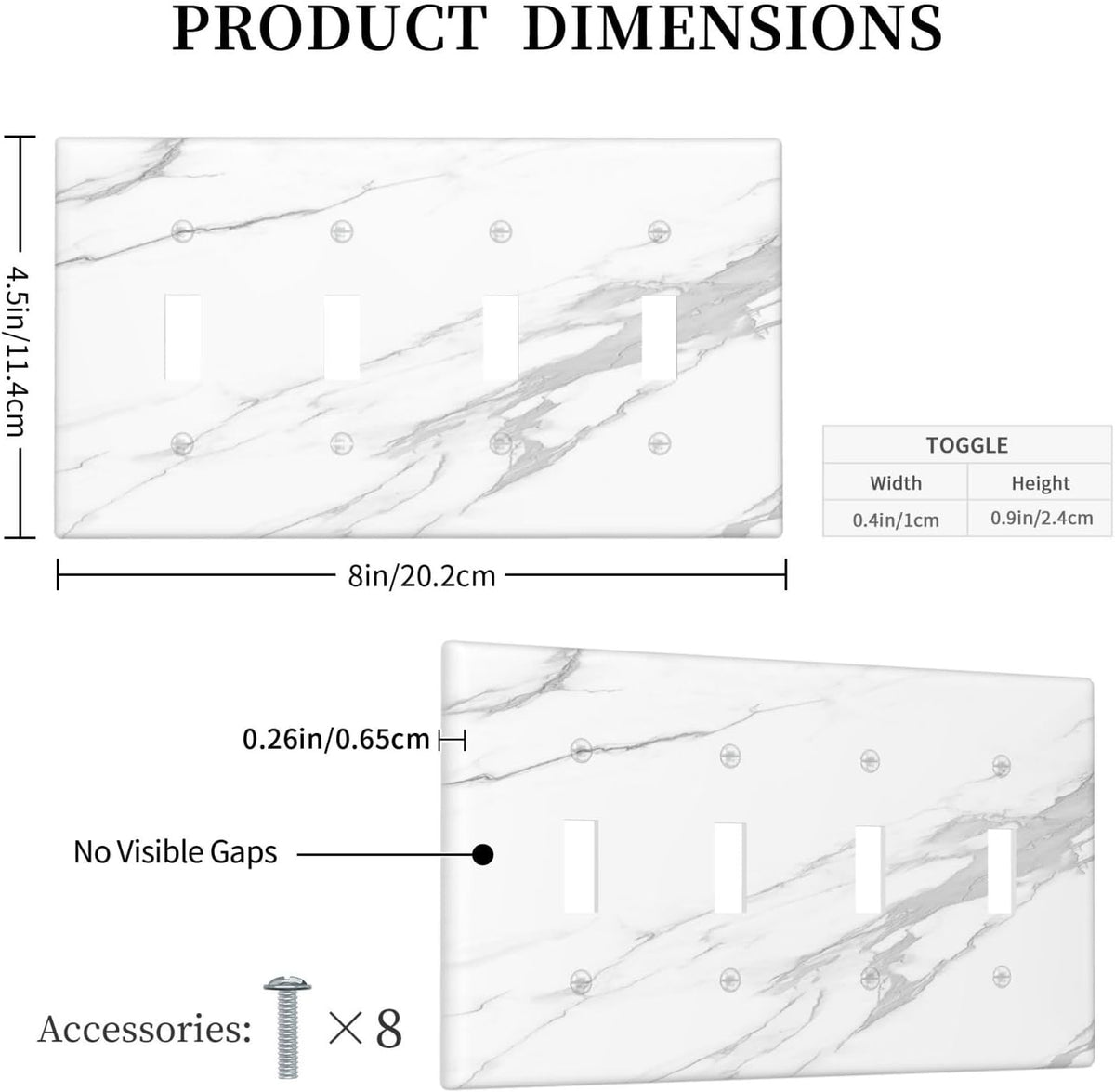 Light Switch Covers Modern White Gray Marble Quad Toggle Electrical Faceplate 4 Gang Wall Plate