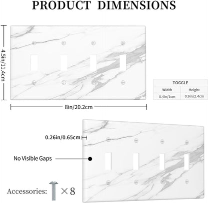Light Switch Covers Modern White Gray Marble Quad Toggle Electrical Faceplate 4 Gang Wall Plate