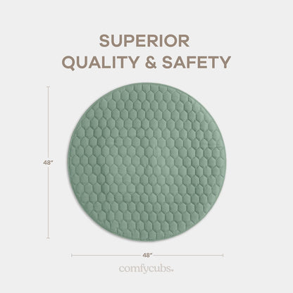 Comfy Cubs Round Kids Play Mat - Medium 48 inches Soft Quilted Baby Floor Mat with Non-Slip Bottom