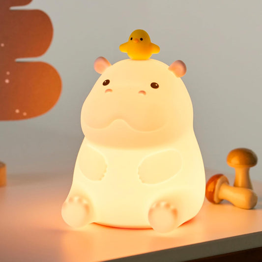 Hippo Night Light, Cute Silicone Squishy LED Lamp, Dimmable Nursery Nightlight, Rechargeable