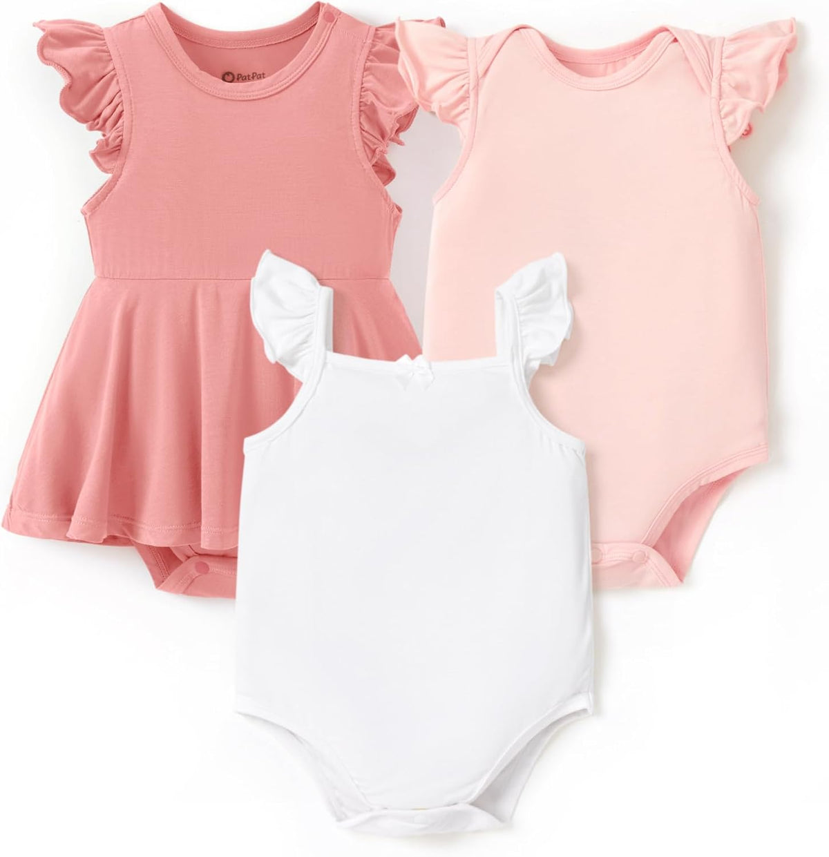 PATPAT Baby Girl Bodysuits - Soft Bamboo Viscose - Flutter Sleeves Cute Dress - Newborn Infant
