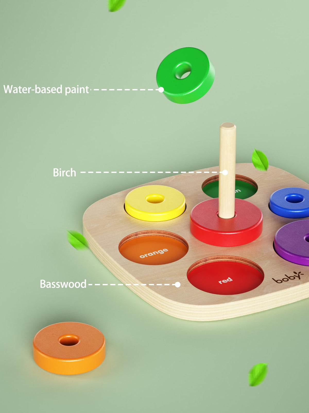 Dailyfunn Montessori Toys Wooden Rainbow Ring Stacker Color Size Learning Sorting Stacking Toy for