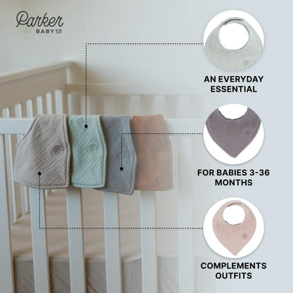 Parker Baby Muslin Bandana Drool Bibs | 100% Soft Muslin Cotton, Absorbent & Adjustable | Stylish