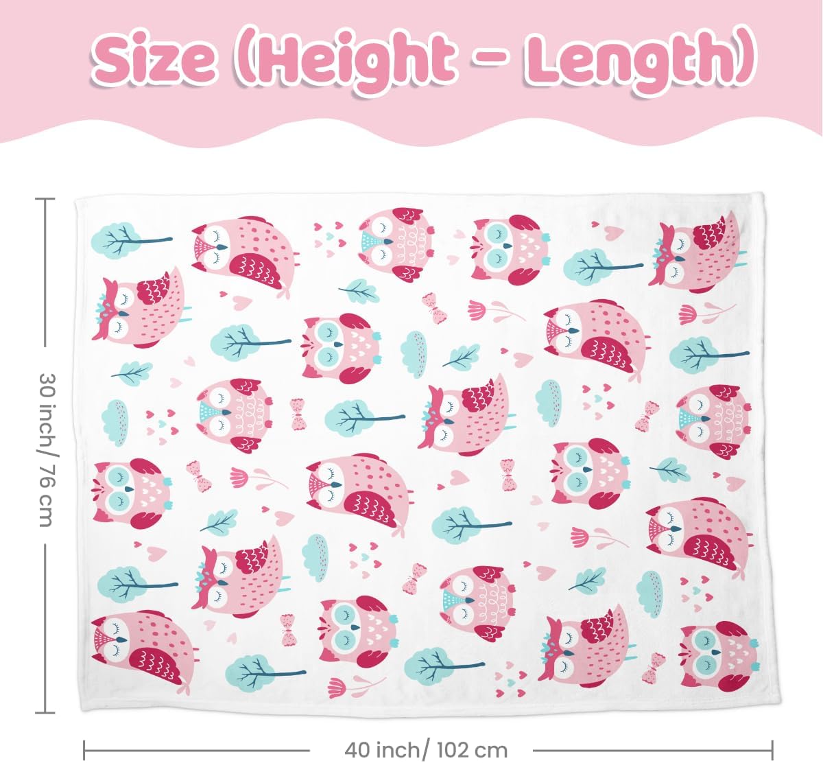Owl Kid Blanket for Girl - Soft Kids Throw Minky Blankets with Dotted Backing for Girls - Kids