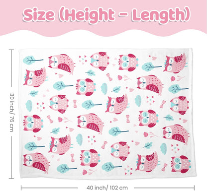 Owl Kid Blanket for Girl - Soft Kids Throw Minky Blankets with Dotted Backing for Girls - Kids