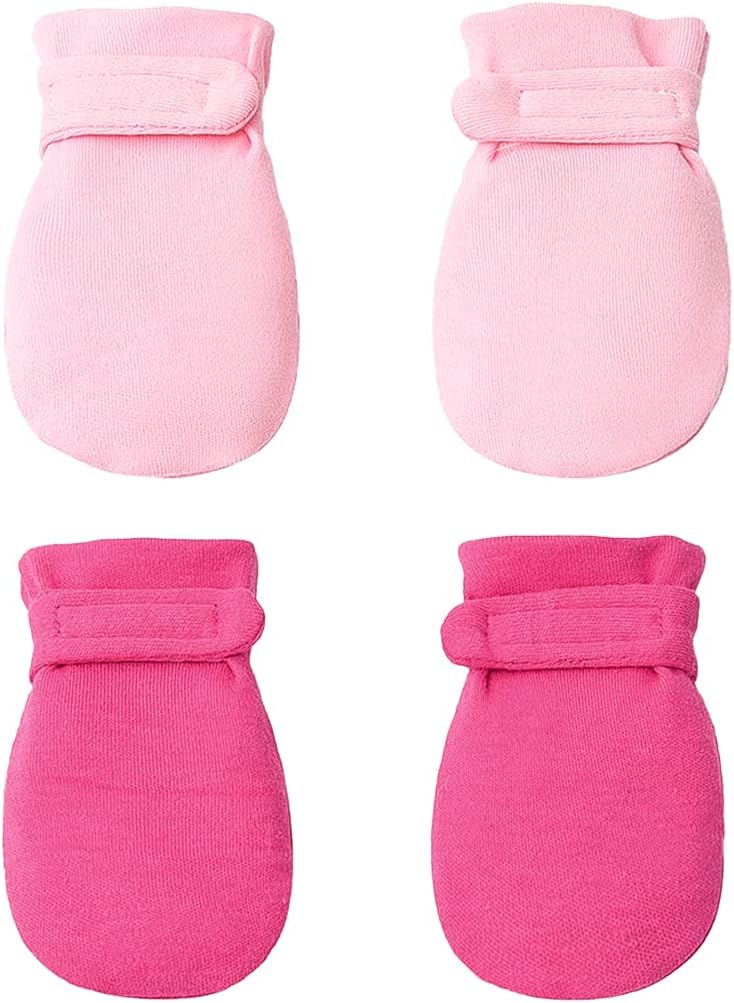 Newborn Baby No Scratch Mittens Stay On, 100% Cotton Breathable, Adjustable Infant Gloves for Baby