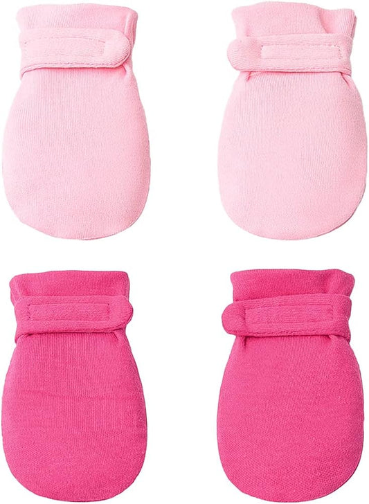 Newborn Baby No Scratch Mittens Stay On, 100% Cotton Breathable, Adjustable Infant Gloves for Baby