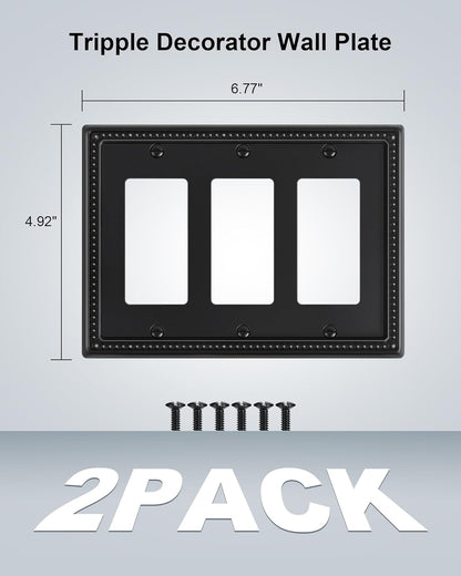 2-Pack Triple Decorator Outlet Cover Plate, Black Pearls Decorative Switch Plates and Outlet