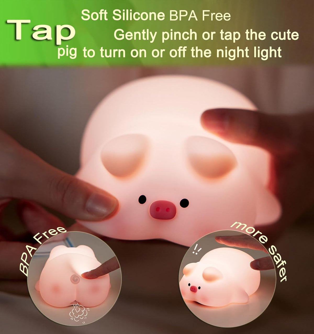 Cute Pig Lamp, Fun Lying Flat Pig Night Light, LED Squishy Animal Novelty Lamp, Light up Duck for