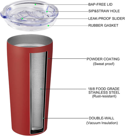 VEGOND 20oz Tumbler Bulk with Lid and Straw 6 Pack, Stainless Steel Vacuum Insulated Tumbler