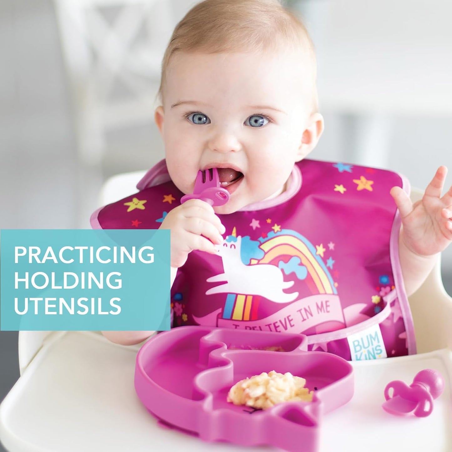 Bumkins Baby Utensils Set, Chewtensils Silicone Spoons for Dipping, Self-Feeding, Baby Led Weaning