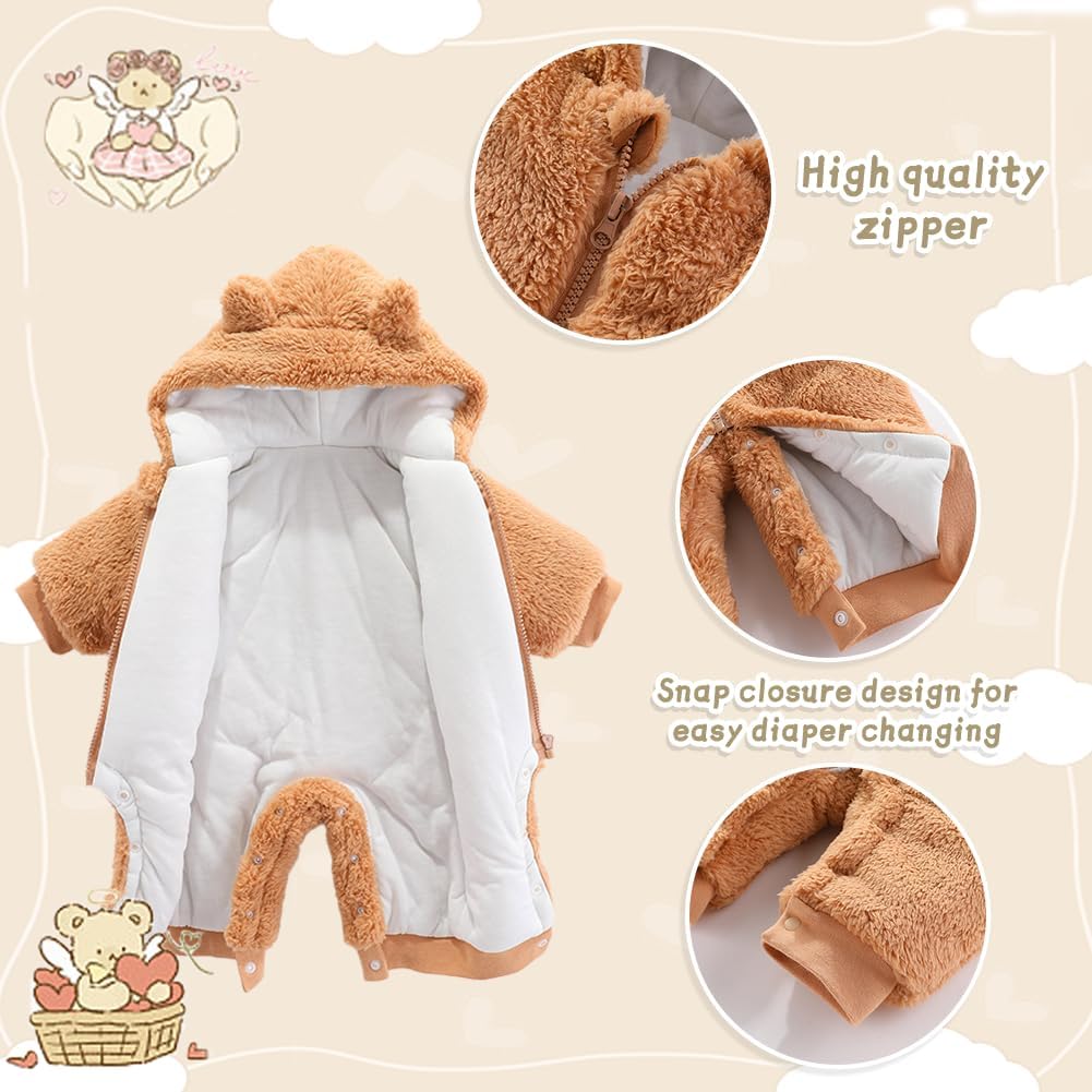 UVIPC Baby Newborn Bear Outfit Fleece Snowsuit Winter Clothes Hooded Jumpsuit Romper for Baby boy