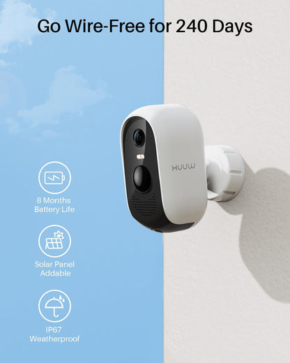 WUUK Indoor Outdoor Security Camera Wireless 2K, Homebase + 2 Cameras, No Monthly Fees, 32GB