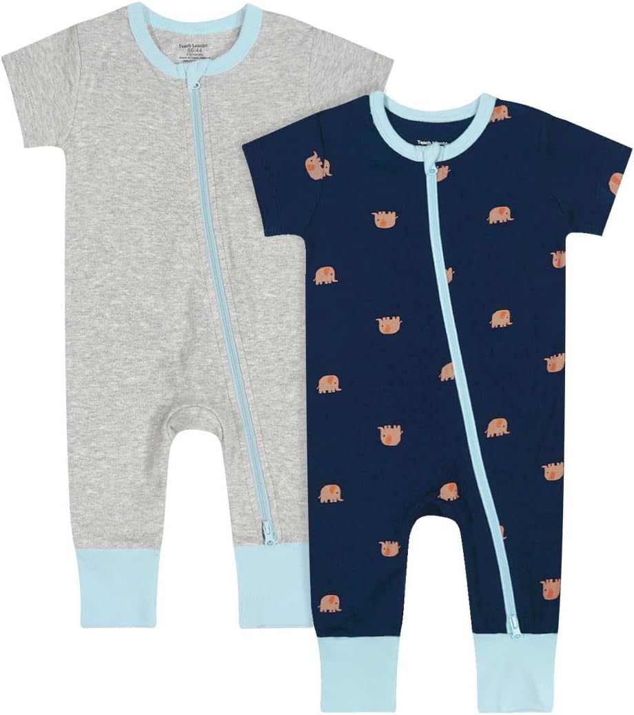 Teach Leanbh Baby Boys Girls 2 Pack 2 Way Zipper Footless Pajamas Cotton Short Sleeve Printing