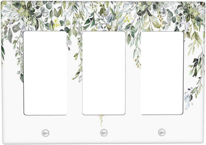 Light Switch Covers Boho Farmhouse Flower Leaf Sage Green 3 Gang Rocker Electrical GFCI Decorative