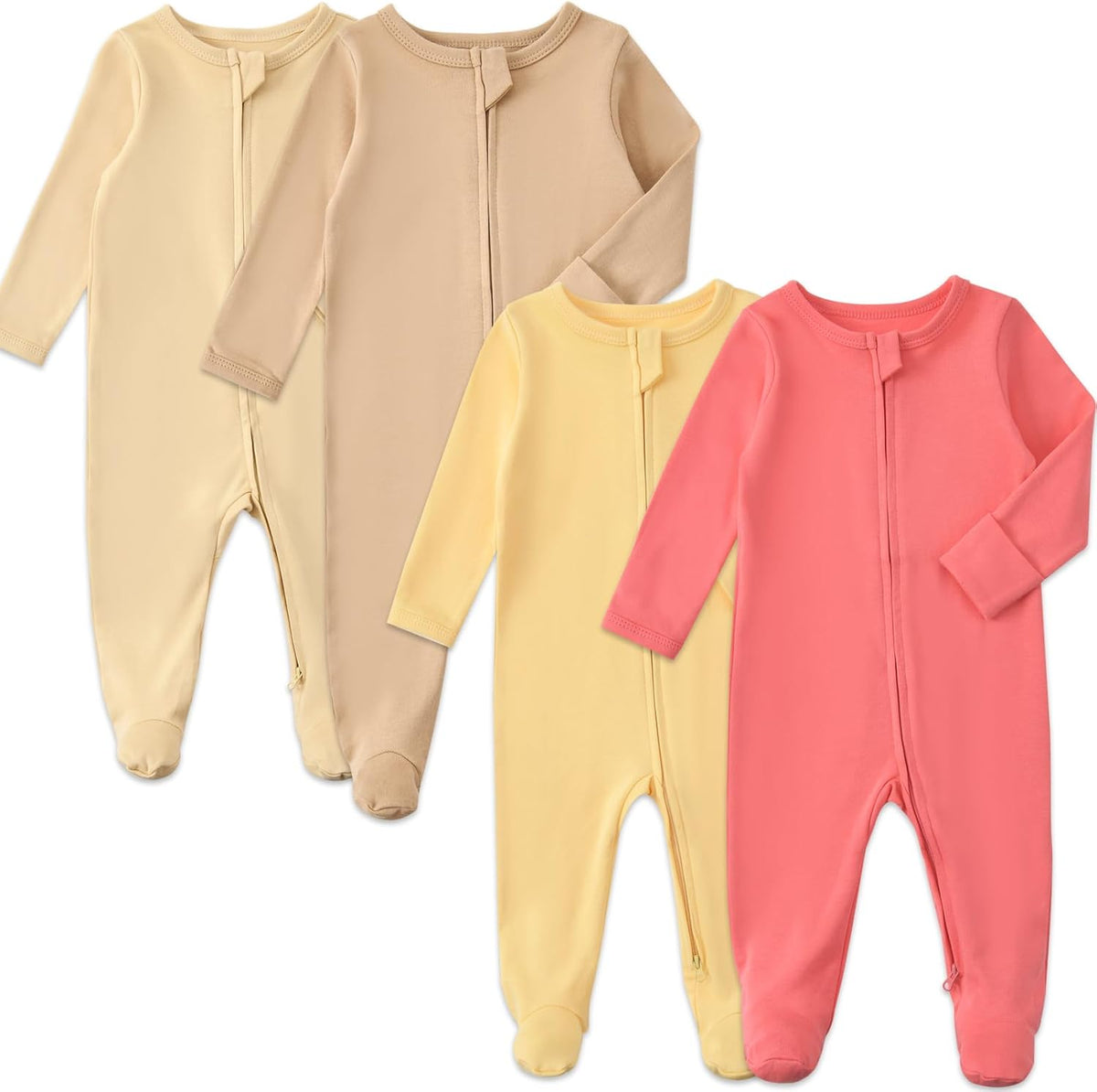 Aablexema Baby Footed Pajamas with Mitten Cuffs Zipper 4-Pack Infant Newborn Cotton Long Sleeve