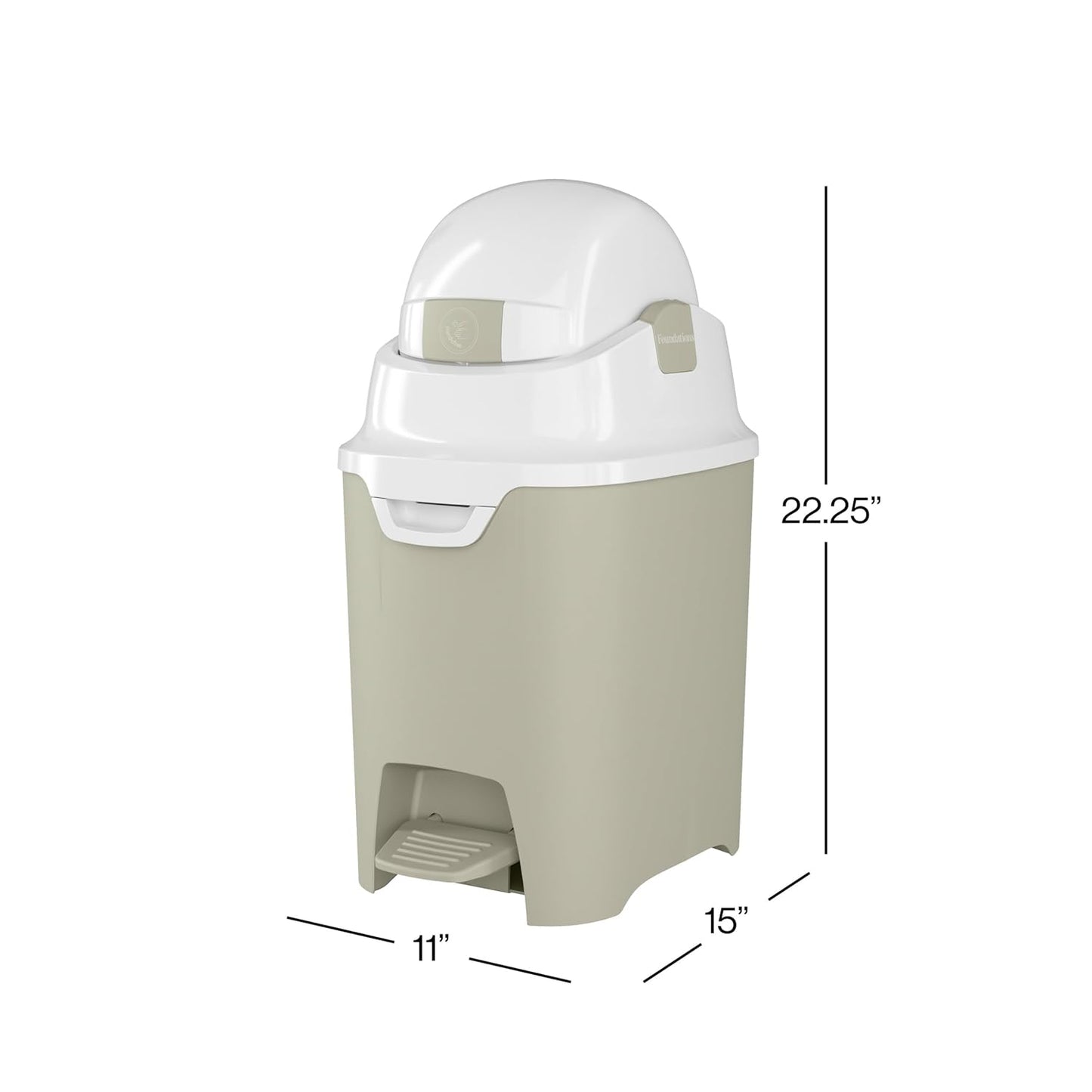 Foundations Mini Hands-Free Diaper Pail with Airtight Lid - Durable & Odorless Diaper Disposal