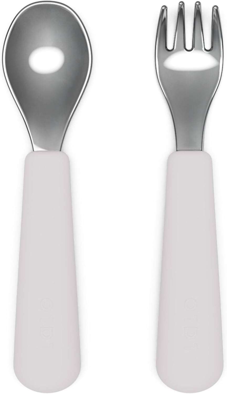 Lalo Utensils - Toddler Fork and Spoon Set - Stainless Steel and Silicone Ergonomic Toddler