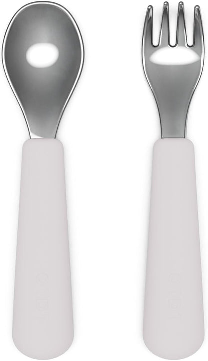 Lalo Utensils - Toddler Fork and Spoon Set - Stainless Steel and Silicone Ergonomic Toddler