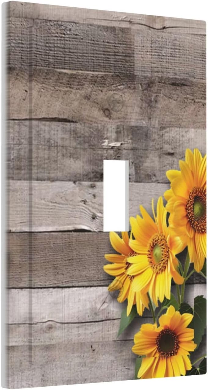 Sunflower Rustic Brown Gray Wood Decorative Light Switch Cover 1 Gang Single Toggle Device