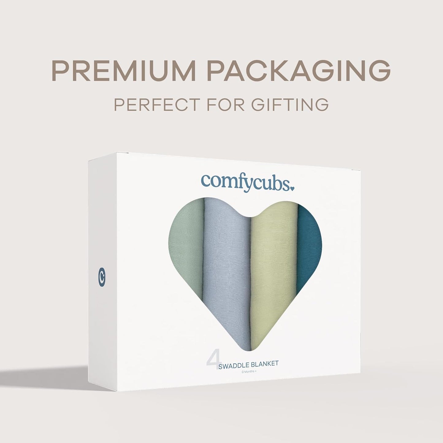 Comfy Cubs Muslin Swaddle Blankets Pack of 4, 47 x 47 Inches, Soft Cotton Baby Blanket Set, Large