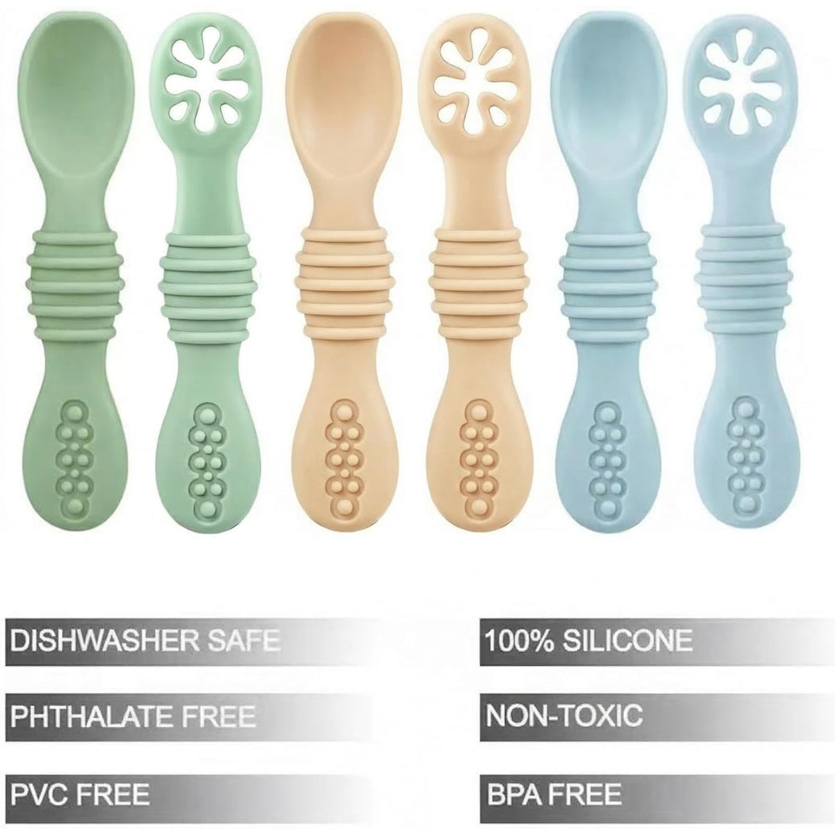PandaEar 6 Pack Silicone Baby Spoons for Baby Led Weaning, First Stage Baby Toddler Self Feeding