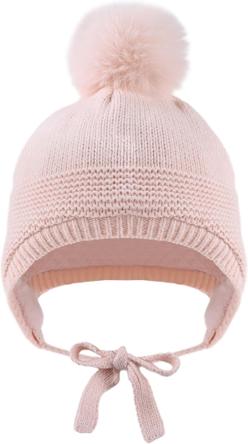 Basic Winter Baby Beanie Gloves Boys Girls Knitted Hat Pompom Kids Earflap Hats Warm Infant Toddler