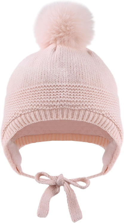 Basic Winter Baby Beanie Gloves Boys Girls Knitted Hat Pompom Kids Earflap Hats Warm Infant Toddler