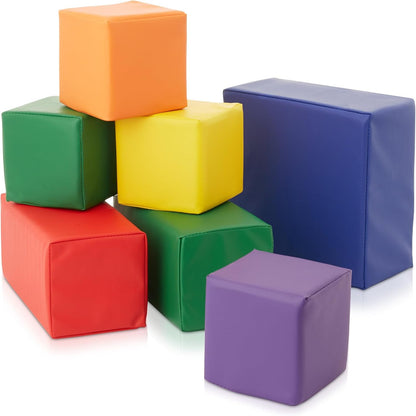 Casafield Large Toddler Foam Building Blocks (7-Piece Set), Soft Play Kids Stacking Cubes, Assorted