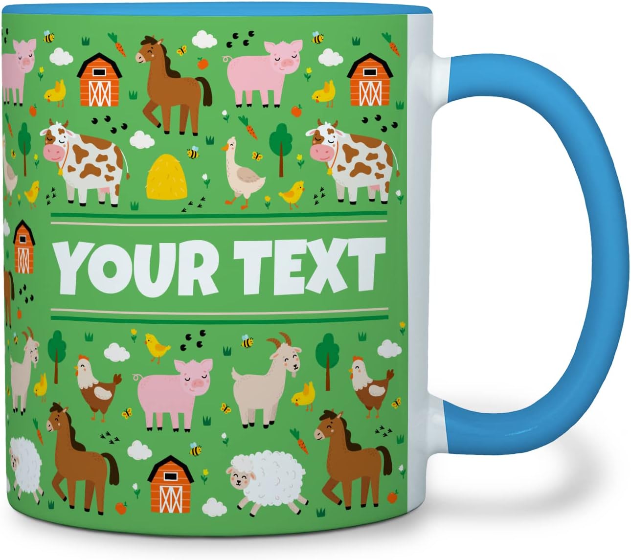 Personalized Mug for Kids - Farm Animals - Custom Name/Text, Ceramic Hot Chocolate/Cocoa/Coffee Cup
