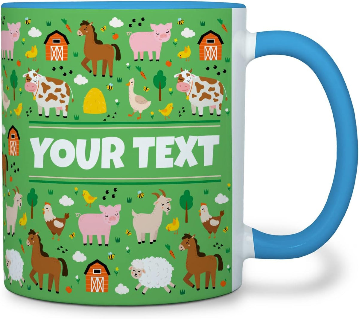Personalized Mug for Kids - Farm Animals - Custom Name/Text, Ceramic Hot Chocolate/Cocoa/Coffee Cup