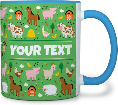 Personalized Mug for Kids - Farm Animals - Custom Name/Text, Ceramic Hot Chocolate/Cocoa/Coffee Cup