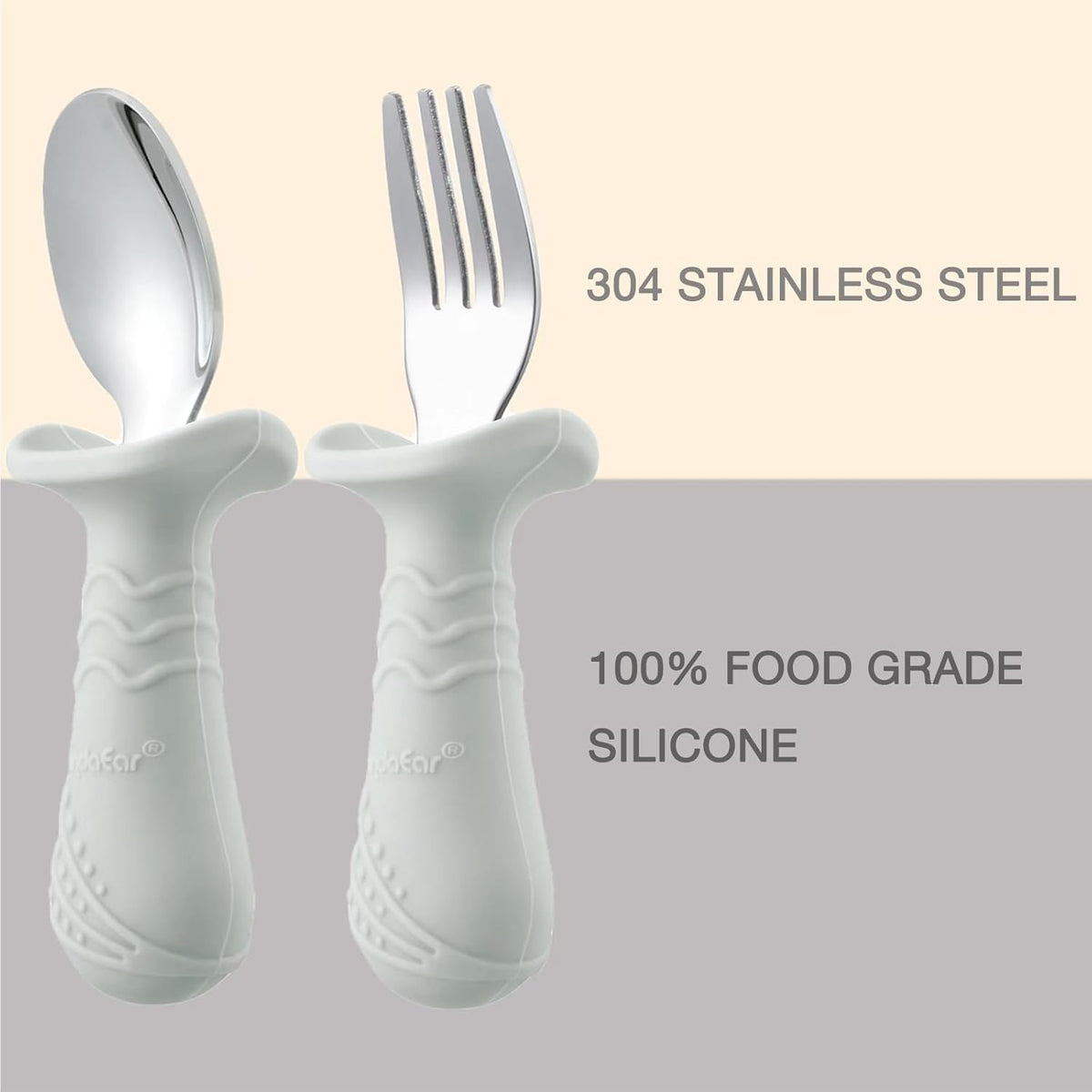 PandaEar Baby Toddler Fork and Spoon Utensil Set, 6 Pack Silicone Stainless Steel Silverware Spoon