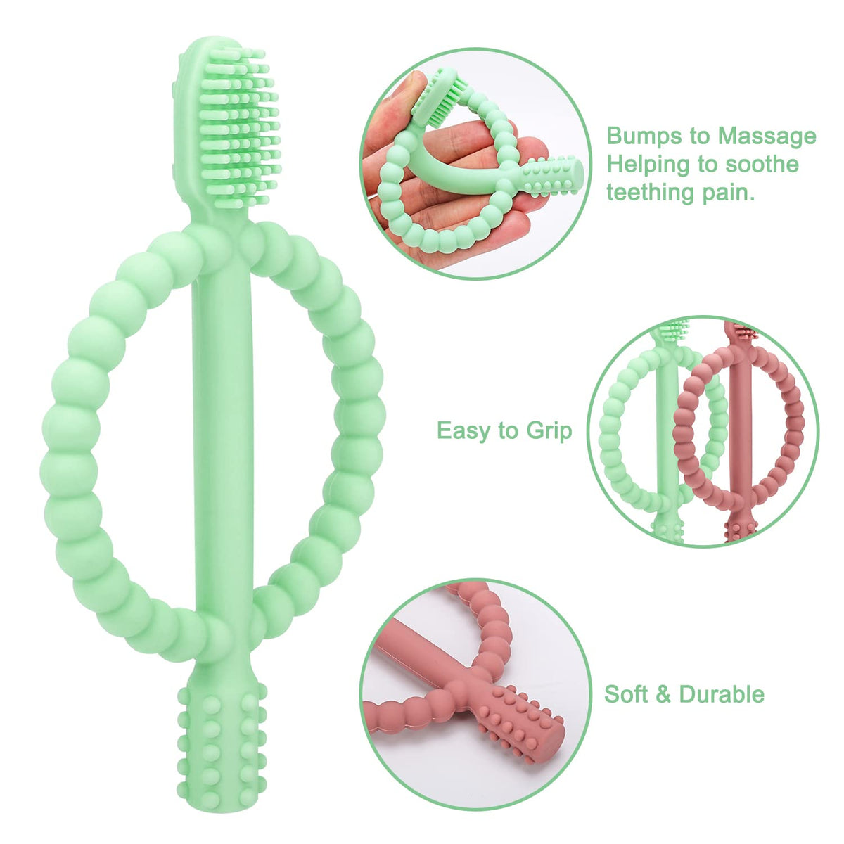 Baby Teething Toys with Easy-Hold Handle, Silicone Infant Toothbrush, Textured On Both Sides Helps