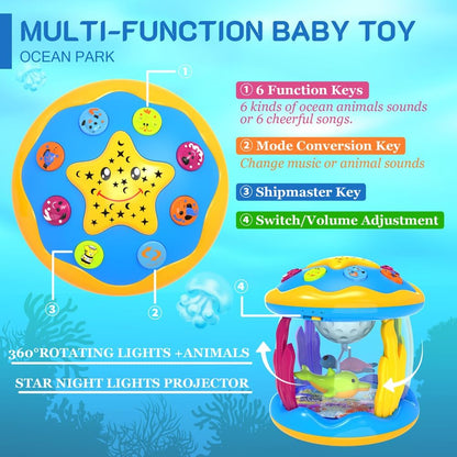 Baby Toys 6 to 12 Months - Musical Projector Rotating Light Up Toys, Tummy Time for Infant 12-18